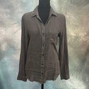 Cloth & Stone Womens 100% Linen Button Down Shirt Grey Frayed Hem Size Small